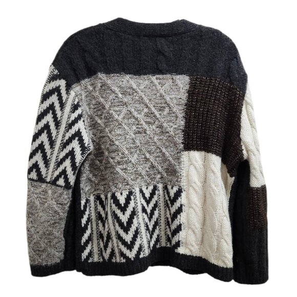 Zara Patchwork Cardigan Sweater Womens Size S Brown Ivory Oversized Chunky - Picture 7 of 14